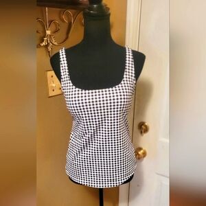 Lands End Black & White Checkered Tankini Swim Top, Sz 6